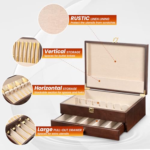 Silverware Storage Box (2 Layer Walnut)