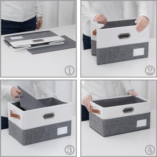 Foldable Storage Bins with Handles [3 (Grey & Cream / Large(3-Pack))