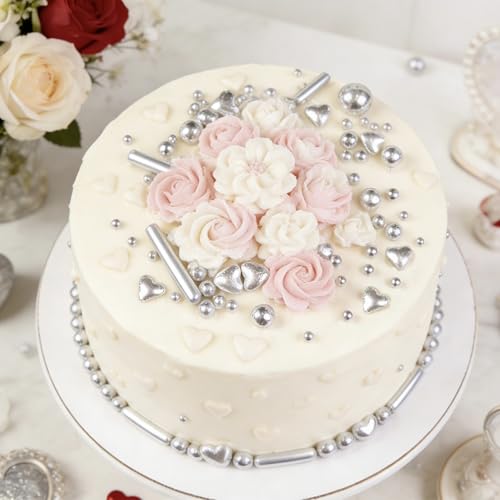 Silver Pearl Heart Sprinkles for Cake Decorating (Silver Pearl Heart Rods)