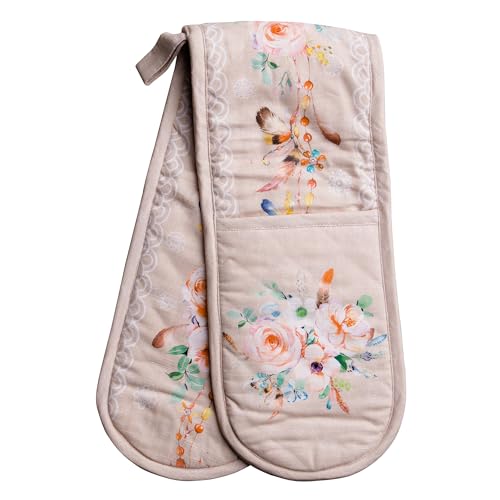 Double Oven Mitts 100% Cotton Double Oven Glove (065 - Ibiza - Beige / 7" x 35" (Double Oven Mitt))