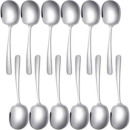 12 Pcs Stainless Steel Serving Spoons Set for Buffet 8.3 Inches Large Serving Utensils Dishwasher Safe Metal Polished Buffet Spoons for Food Cooking Catering Kitchen Banquet Restaurant Gifts
