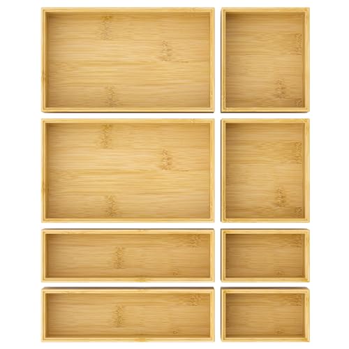 Bamboo Drawer Organizer Boxes (8 PCS / Bamboo)