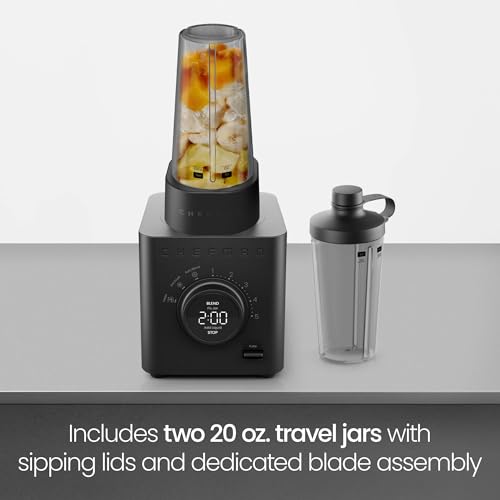 Obliterator 48 oz Countertop Blender for Smoothies (MIDNIGHT / Power Blender + 2 Travel Jars)