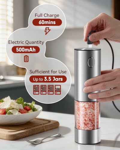 Larger Capacity Rechargeable Electric Salt and Pepper Grinder Set (2 Count)