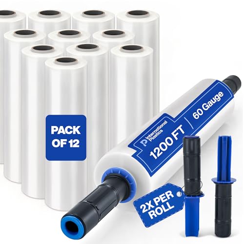 15" Plastic Stretch Wrap with Tension Handles (12 Pack / Extended Handles)