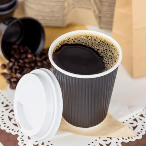 12 oz Ripple Insulated Coffee Cup [500 Count] Black Disposable Paper Hot Cup (12 OZ / Black)
