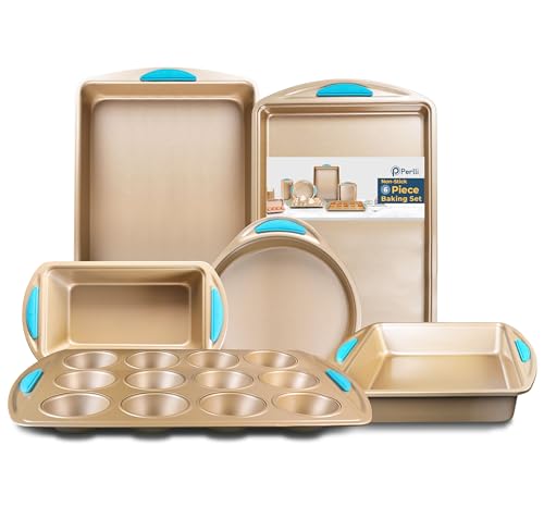 Baking Kit Nonstick Gold Steel Oven Set (Blue / 6 Piece)