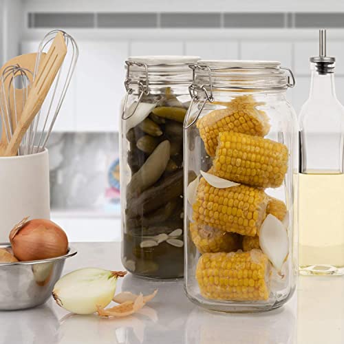 Set of 3 Glass Mason Jar 64 Ounces with Airtight Lid Large Jars With Stainless Steel Bail And Trigger Clamps (68 oz 3 Pack)
