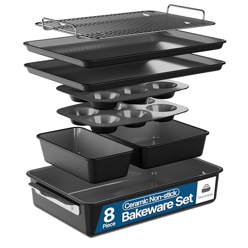 Bakken 8 Piece Ceramic Coated Bakeware Sets (Black)