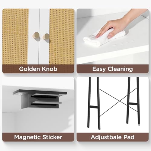 Rattan Over Toilet Storage Cabinet with Metal Stand (White)