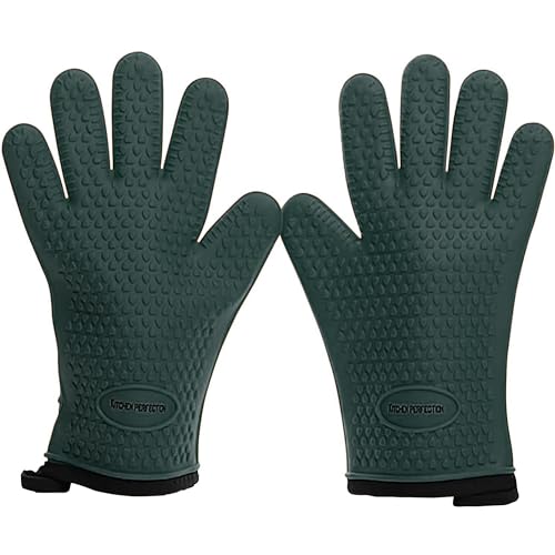 XL Silicone Smoker BBQ Gloves (Dark Green / X-Large)