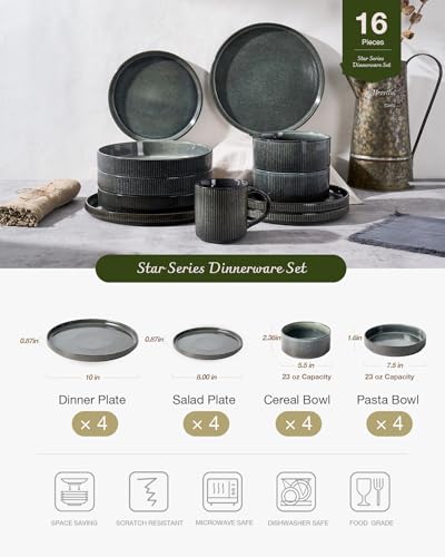 Star Stoneware Dinnerware Sets with Pasta Bowls (Deep Forest)