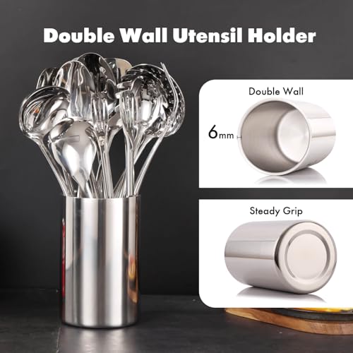 18 10 Stainless Steel Kitchen Utensils Set with Holder for Countertop (12-Pieces)