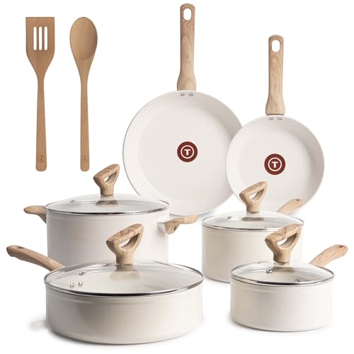 Revive Ceramic Nonstick Pots and Pans Set (Beige Granite / 12-Piece)