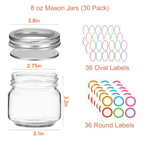 30 Pack Mason Jars 8oz with Silver Lids and Bands (Silver Split Lids-8oz)