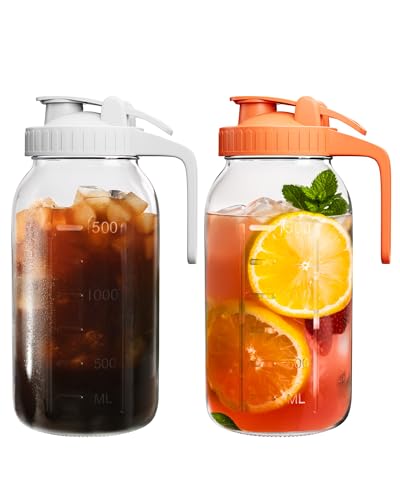 Mason Jar Pitcher Set of 2 (White & Orange / 64 Ounces)