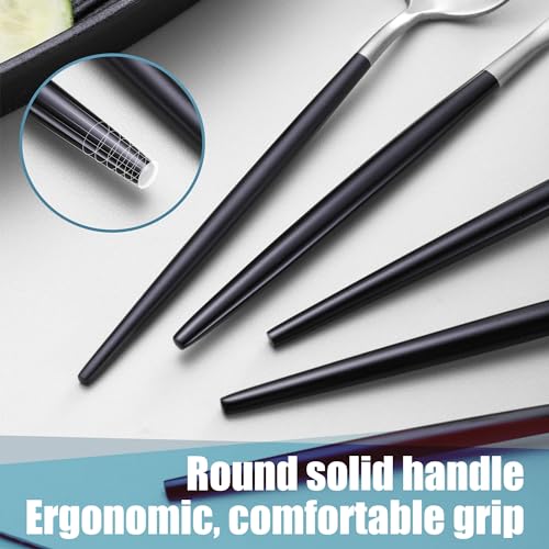 Matte Black Silver Silverware Set for 4 (Black/Silver / 20 Pieces Set)