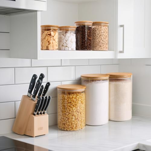 Glass Storage Jars with Bamboo Lids 1.8 Qt 2 Pack Large Round (1.8Qt-Round-2 Pack)