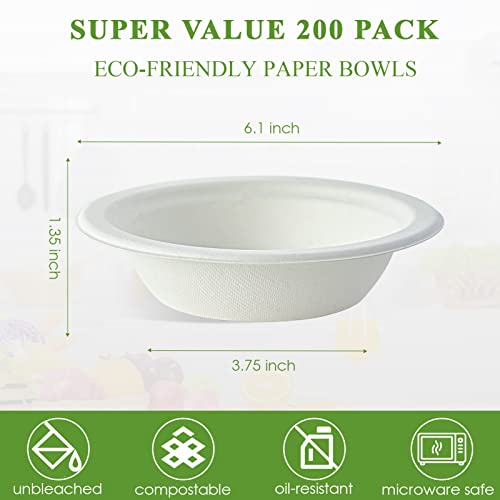 200 Pack 12 OZ Compostable Paper Bowls (12 oz White)