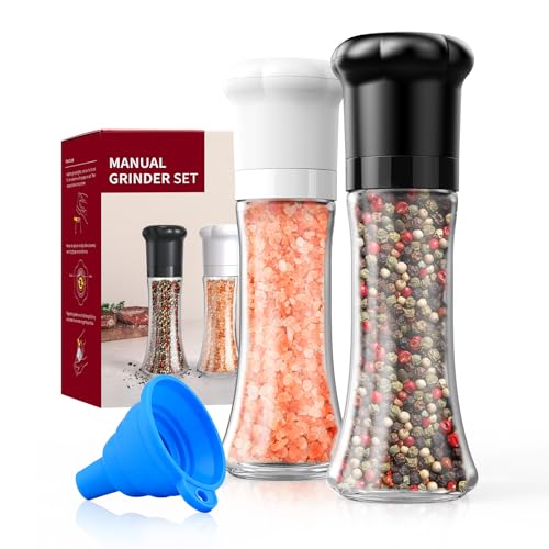 Premium Manual Salt and Pepper Grinder Set (Tall Set - Black White)