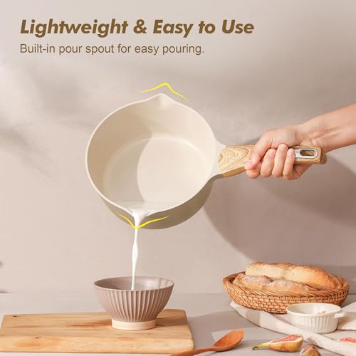 1.5 & 2.5 Quart Ceramic Sauce Pan Sets with Lid (Ceramic Taupe / 1.5 + 2.5 Quarts)