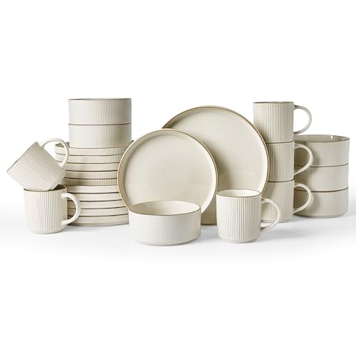 Stoneware Dinnerware Set with Mugs (White)