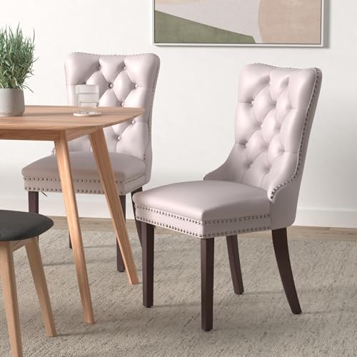 Beige Velvet Dining Chairs Set of 2 (Beige)