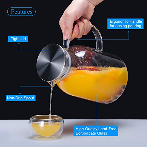 Glass Water Pitcher with Lid and Spout (68 Ounces)