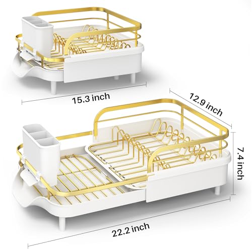 Expandable Dish Drying Rack for Small Kitchen Counter (Gold)