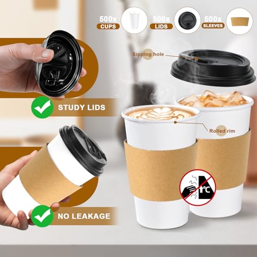 50 Pack 20 oz Disposable Coffee Cups With Lids and Sleeves (White / 20OZ-50 PACK)