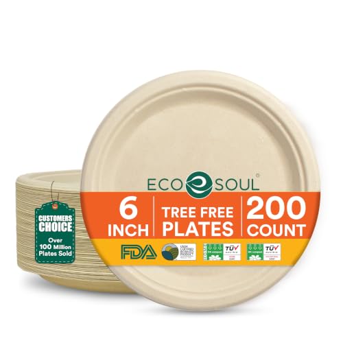 6 Inch Disposable Bagasse Paper Plates (6" [Natural])
