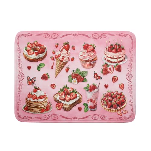 Strawberry Dish Drying Rack Mat Pink Absorbent Microfiber Dish Drying Mat for Kitchen Counter 18x24 In (Strawberry Pink 328 / 24" x 18")