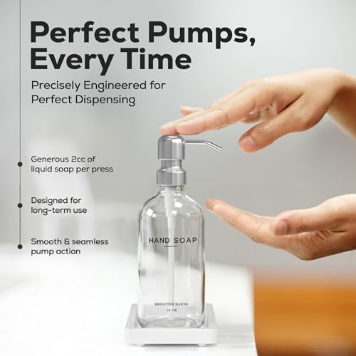 Glass Hand and Dish Soap Dispenser Set by Brighter Barns (Clear/Silver Hd)