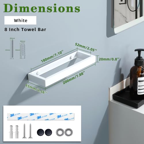 Hand Towel Holder Towel Bar for Bathroom Wall Mounted 8 Inch (White / 8-Inch)