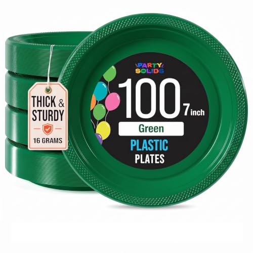 Emerald Green Plastic Plates For Party 7" Emerald Green Disposable Plates For Party Supplies 100 Pcs Plastic Dinnerware Sets Heavy Duty 350 GSM Disposable Dinnerware Set (7 inch / Emerald Green)