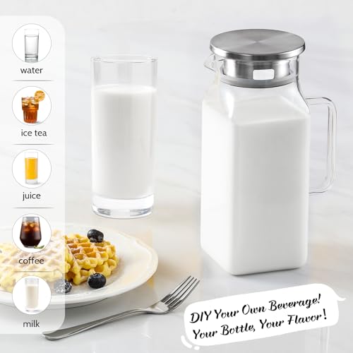 40 oz 1.2Liter Square Glass Pitcher with Lid and Spout (Clear / 40.6 Ounces)