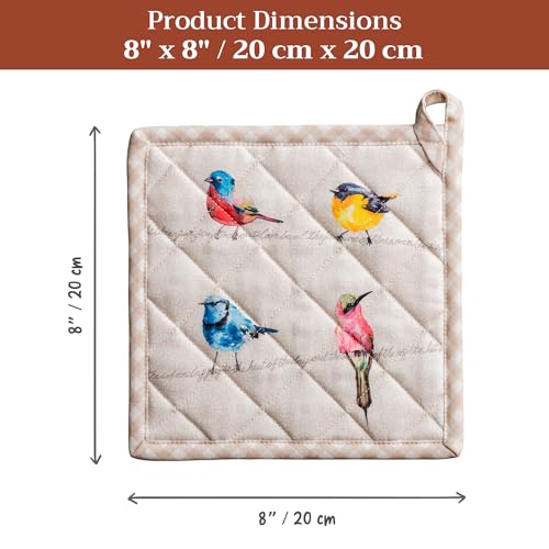 Pot Holders 100% Cotton Potholders (003 - Birdies on Wire / 8" x 8" (Pot Holder Pack of 2))