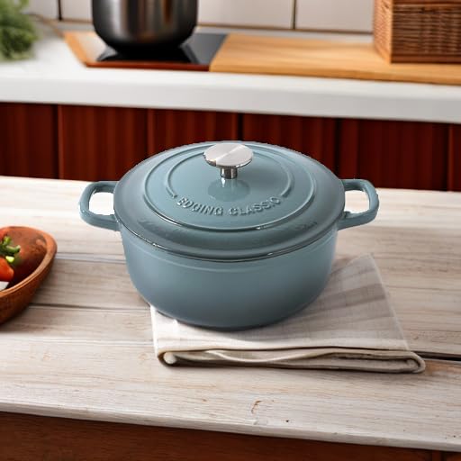 Enameled Cast Iron Covered 5.5 Quart Dutch Oven with Dual Handle (Slateblue / 5.5QT)