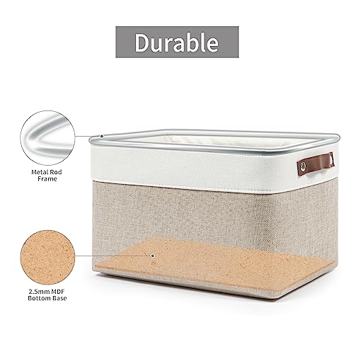 Storage Bins Large Fabric Storage Baskets for Shelves 3 Pack (Beige / Off-White / Large -15"x11"x9.5")