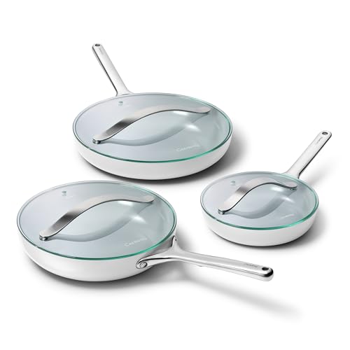Carway Fry Pan Trio with Glass Lids (1x 8 IN, 1x 10 IN, & 1x 12 IN / Gray)