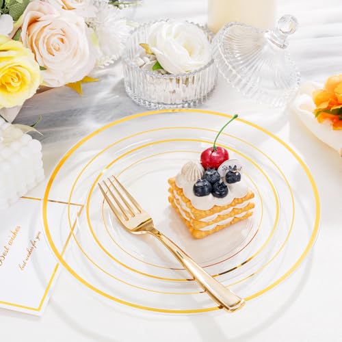 102 Pcs Clear Gold Plastic Plates (102 Pieces / Clear Gold)