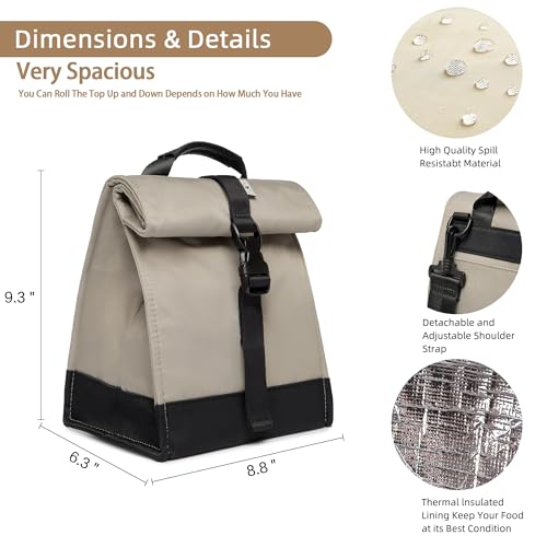Insulated Lunch Bag Rolltop Lunch Box Tote Bag for Women