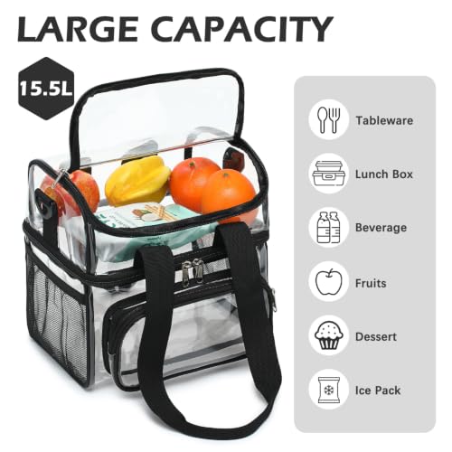 Clear Bag Double Decker Lunch Bag for Stadium Events Adult Large Transparent Tote for Men