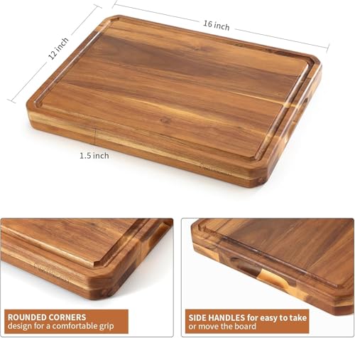 Large wood Cutting Board for Kitchen with Juice Handles (Stripes)