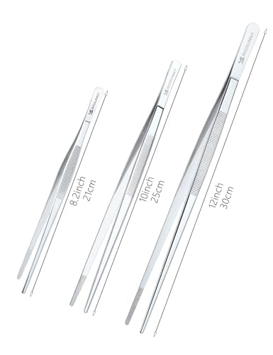 Set of 3 Kitchen Tweezers Fine Tweezer Tongs (8.5" + 10" + 12" Tweezers - 3 Piece Set)