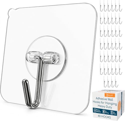 Adhesive Wall Hooks for Hanging Heavy Duty No Drill (Medium, 40 pcs)