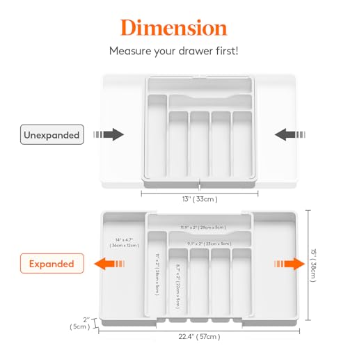 Expandable Silverware Drawer Organizer (White / XL (13-22.4"W × 15"D ))