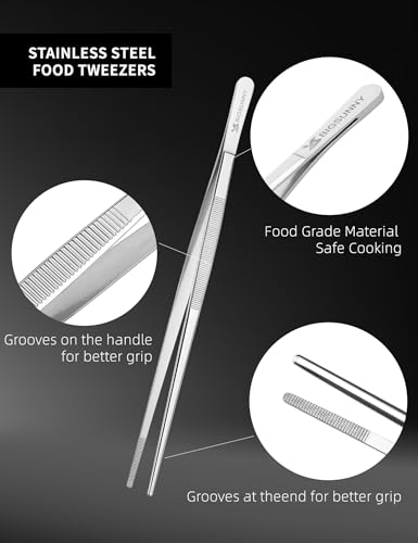 10 Inch Kitchen Food Tweezers Fine Stainless Steel Tweezer Tongs (10" Tweezers - 2 Piece Set)