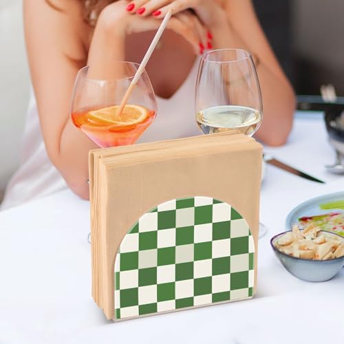Green White Checkered Pattern Napkin Holder for Table Paper Napkins Holder Acrylic Tissue Dispenser Kitchen Dining Room Bathroom Party Car Decor (NH074 / 4.1x4.9x1.97in)