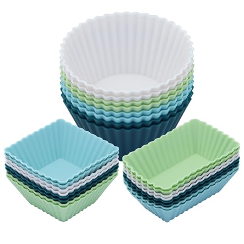 24Pack Silicone Muffin Baking Cups Cupcake Liners Lunch Box Bento Dividers (Neutral Colors / Large Size)